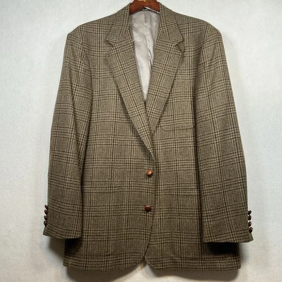 Vintage Lands‎ End Men's Houndstooth Wool Tweed Sport Coat Jacket 43 Long